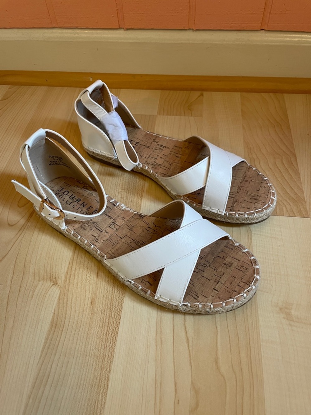 Journee Collection Lyddia White Cross-Strap Cork Espadrille Sandals